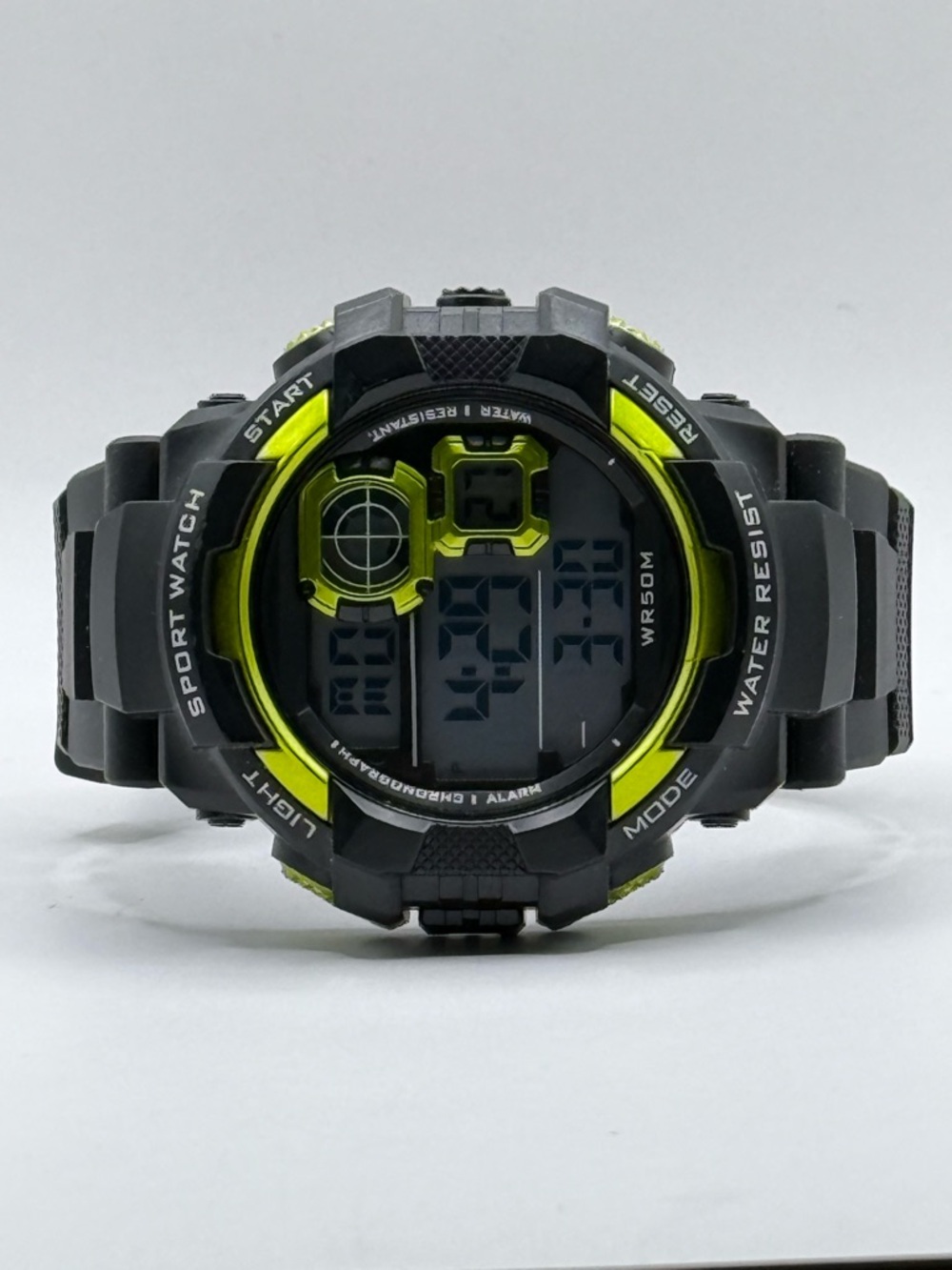 George Men's Digital Sport Wristwatch Plastic Strap Black Yellow Bezel Beautiful